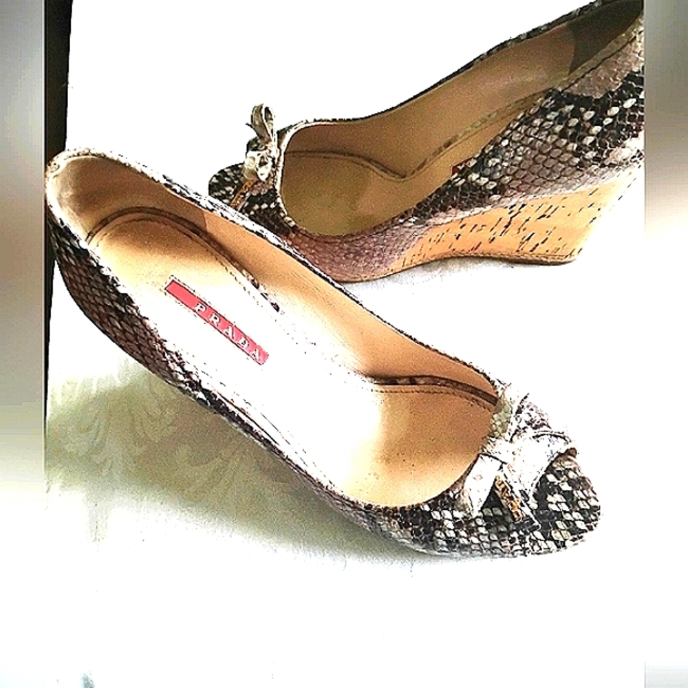 Prada Python Snakeskin Leather Tan Brown Logo Cor… - image 1